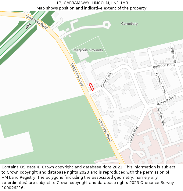 1B, CARRAM WAY, LINCOLN, LN1 1AB: Location map and indicative extent of plot