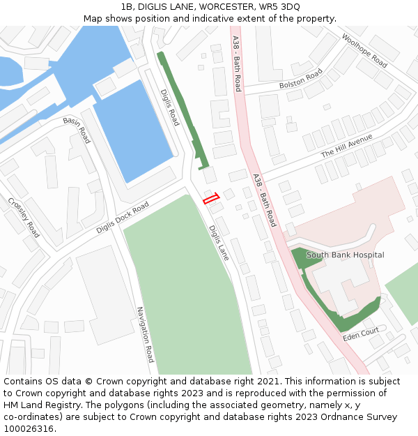 1B, DIGLIS LANE, WORCESTER, WR5 3DQ: Location map and indicative extent of plot