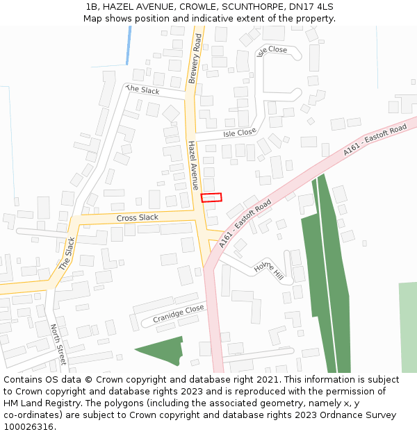 1B, HAZEL AVENUE, CROWLE, SCUNTHORPE, DN17 4LS: Location map and indicative extent of plot