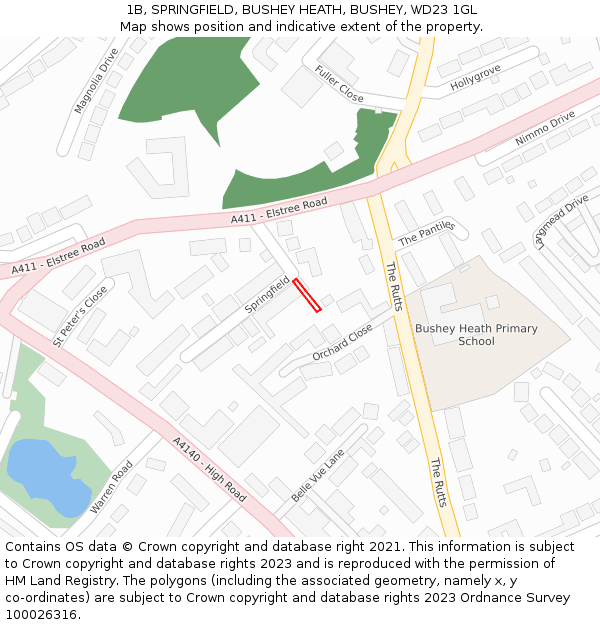 1B, SPRINGFIELD, BUSHEY HEATH, BUSHEY, WD23 1GL: Location map and indicative extent of plot