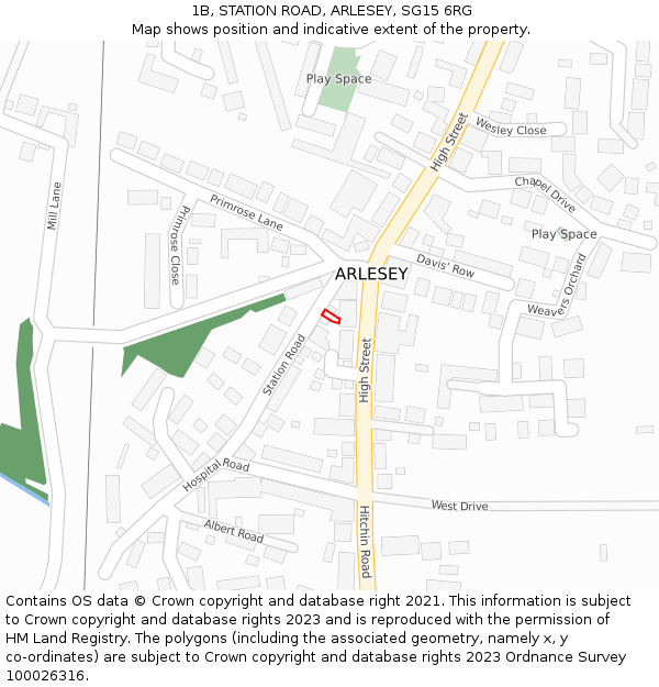 1B, STATION ROAD, ARLESEY, SG15 6RG: Location map and indicative extent of plot