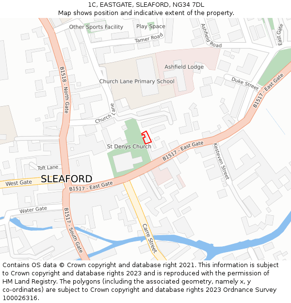 1C, EASTGATE, SLEAFORD, NG34 7DL: Location map and indicative extent of plot