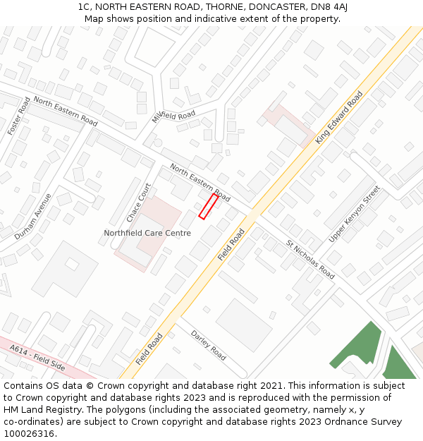 1C, NORTH EASTERN ROAD, THORNE, DONCASTER, DN8 4AJ: Location map and indicative extent of plot