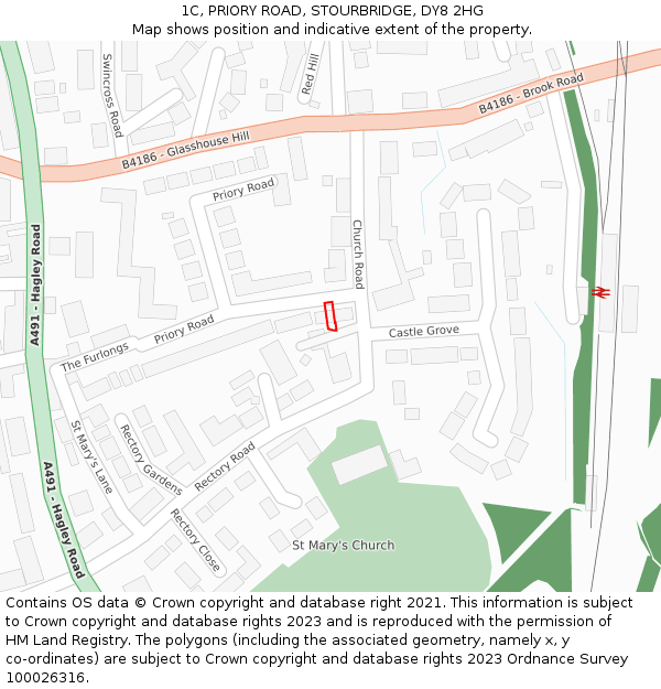 1C, PRIORY ROAD, STOURBRIDGE, DY8 2HG: Location map and indicative extent of plot