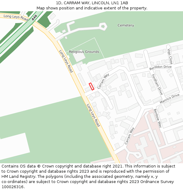 1D, CARRAM WAY, LINCOLN, LN1 1AB: Location map and indicative extent of plot