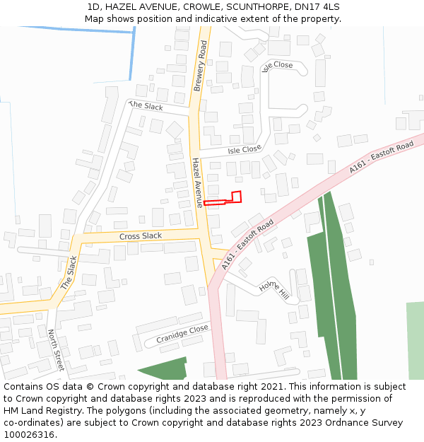 1D, HAZEL AVENUE, CROWLE, SCUNTHORPE, DN17 4LS: Location map and indicative extent of plot