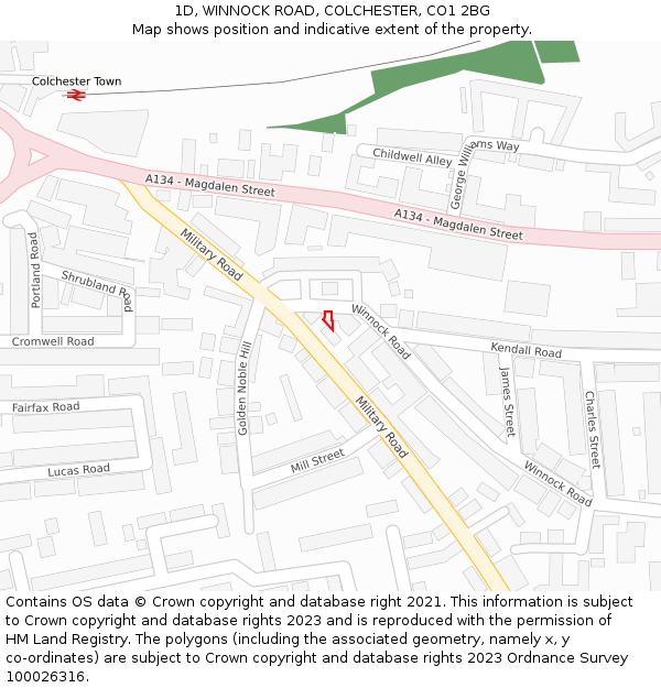 1D, WINNOCK ROAD, COLCHESTER, CO1 2BG: Location map and indicative extent of plot