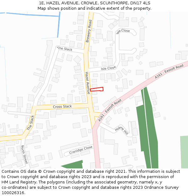 1E, HAZEL AVENUE, CROWLE, SCUNTHORPE, DN17 4LS: Location map and indicative extent of plot