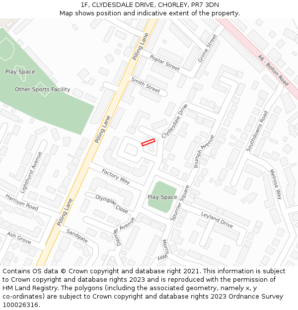 1F, CLYDESDALE DRIVE, CHORLEY, PR7 3DN: Location map and indicative extent of plot