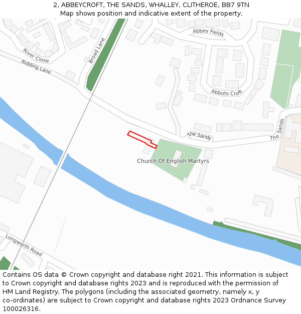 2, ABBEYCROFT, THE SANDS, WHALLEY, CLITHEROE, BB7 9TN: Location map and indicative extent of plot
