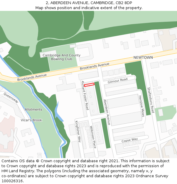 2, ABERDEEN AVENUE, CAMBRIDGE, CB2 8DP: Location map and indicative extent of plot