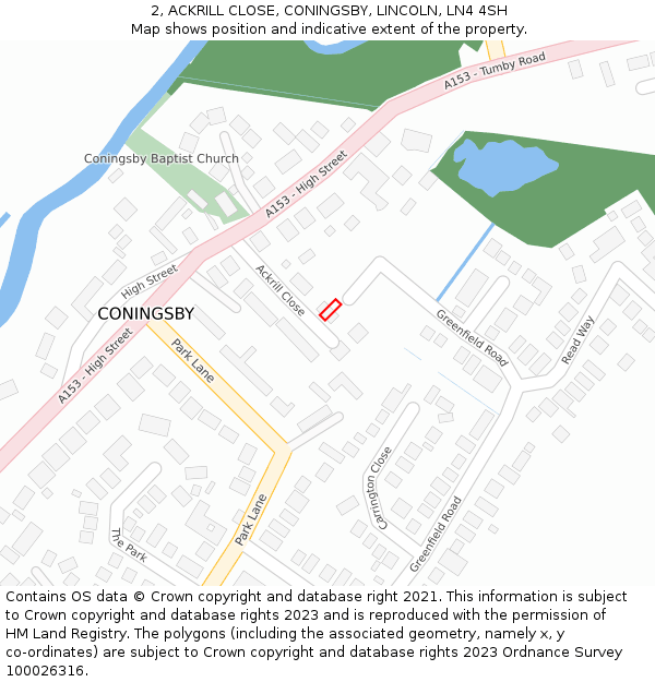 2, ACKRILL CLOSE, CONINGSBY, LINCOLN, LN4 4SH: Location map and indicative extent of plot