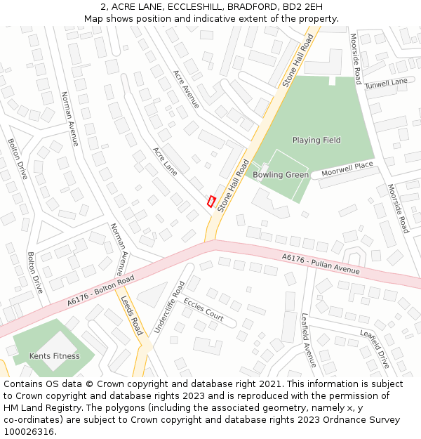 2, ACRE LANE, ECCLESHILL, BRADFORD, BD2 2EH: Location map and indicative extent of plot