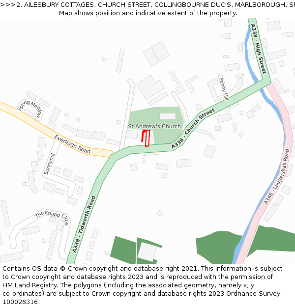 2, AILESBURY COTTAGES, CHURCH STREET, COLLINGBOURNE DUCIS, MARLBOROUGH, SN8 3FN: Location map and indicative extent of plot