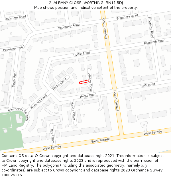 2, ALBANY CLOSE, WORTHING, BN11 5DJ: Location map and indicative extent of plot