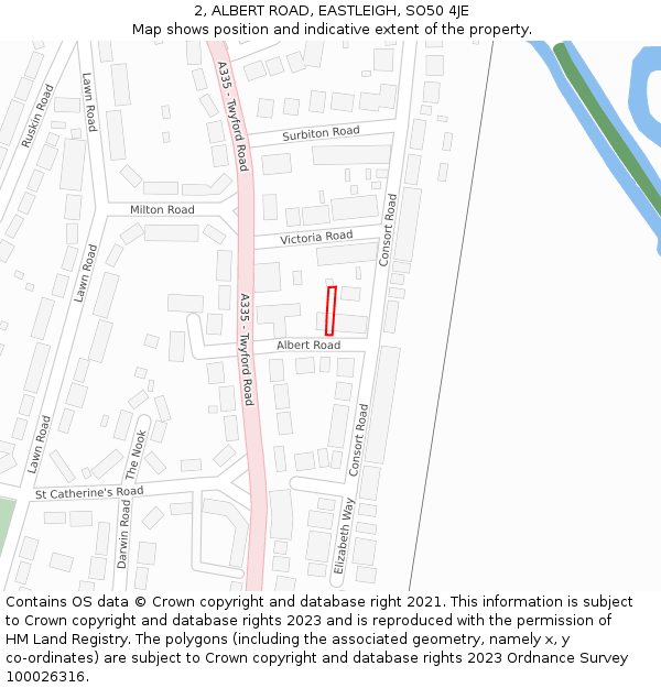 2, ALBERT ROAD, EASTLEIGH, SO50 4JE: Location map and indicative extent of plot