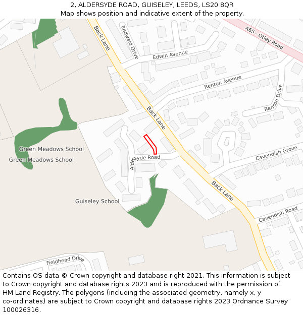 2, ALDERSYDE ROAD, GUISELEY, LEEDS, LS20 8QR: Location map and indicative extent of plot