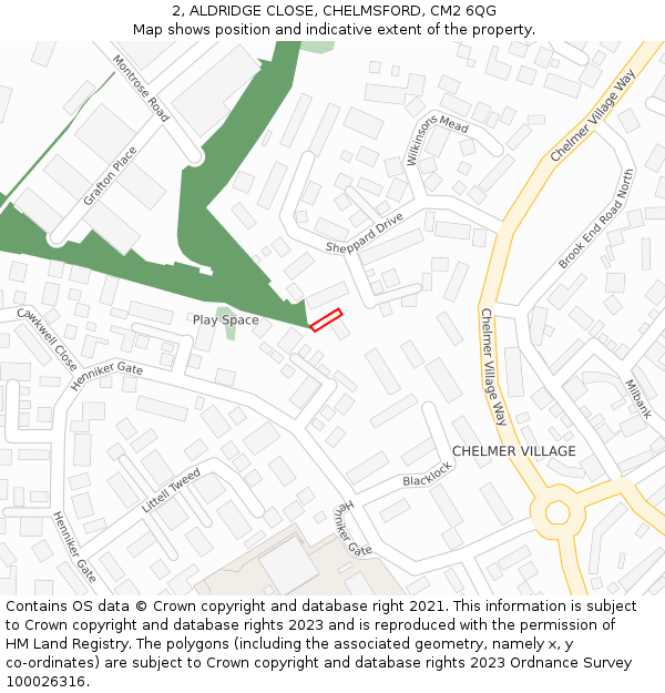 2, ALDRIDGE CLOSE, CHELMSFORD, CM2 6QG: Location map and indicative extent of plot