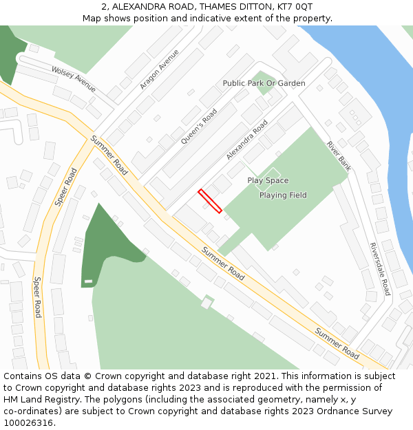 2, ALEXANDRA ROAD, THAMES DITTON, KT7 0QT: Location map and indicative extent of plot