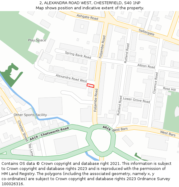 2, ALEXANDRA ROAD WEST, CHESTERFIELD, S40 1NP: Location map and indicative extent of plot