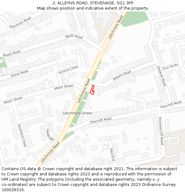 2, ALLEYNS ROAD, STEVENAGE, SG1 3PP: Location map and indicative extent of plot
