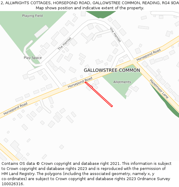 2, ALLWRIGHTS COTTAGES, HORSEPOND ROAD, GALLOWSTREE COMMON, READING, RG4 9DA: Location map and indicative extent of plot