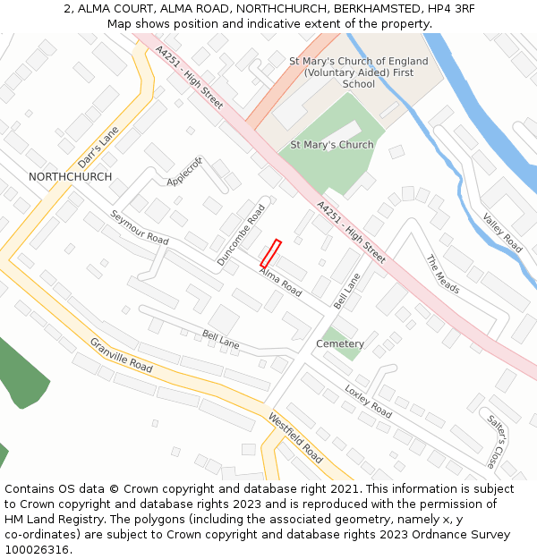 2, ALMA COURT, ALMA ROAD, NORTHCHURCH, BERKHAMSTED, HP4 3RF: Location map and indicative extent of plot