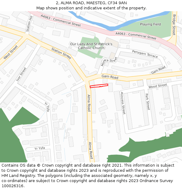 2, ALMA ROAD, MAESTEG, CF34 9AN: Location map and indicative extent of plot