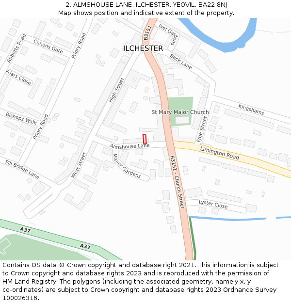2, ALMSHOUSE LANE, ILCHESTER, YEOVIL, BA22 8NJ: Location map and indicative extent of plot