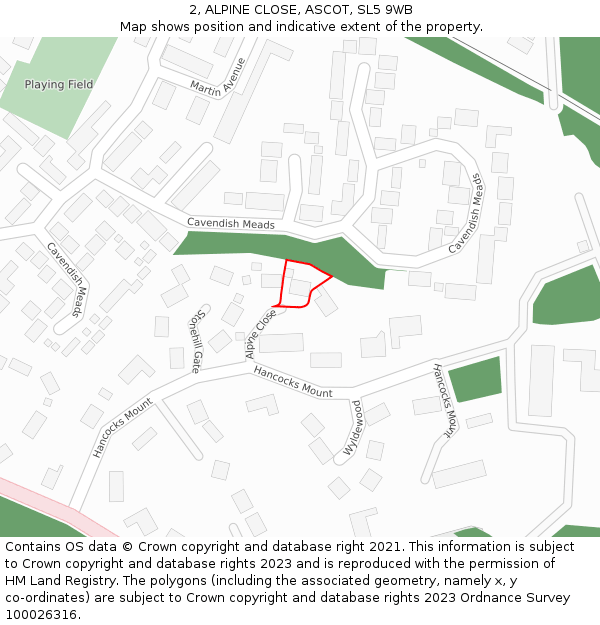 2, ALPINE CLOSE, ASCOT, SL5 9WB: Location map and indicative extent of plot