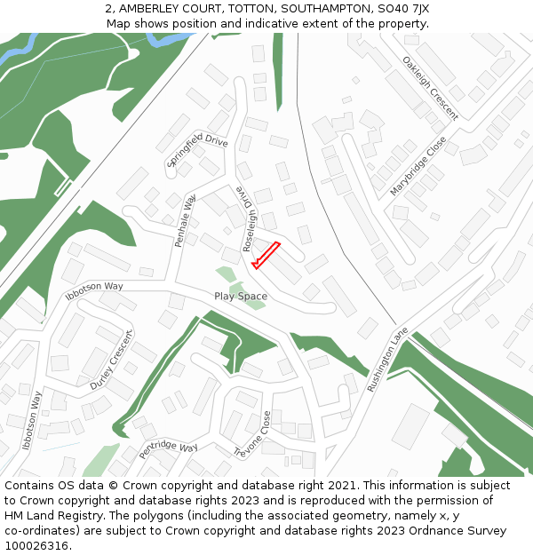 2, AMBERLEY COURT, TOTTON, SOUTHAMPTON, SO40 7JX: Location map and indicative extent of plot