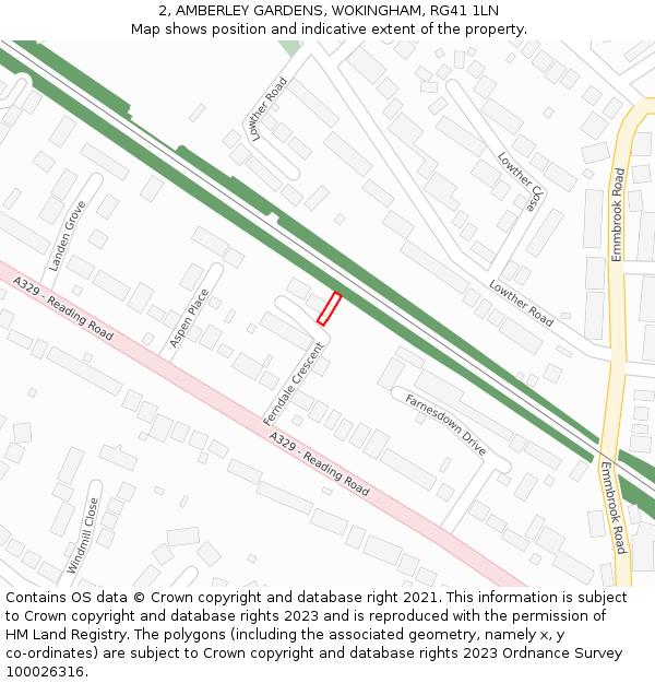 2, AMBERLEY GARDENS, WOKINGHAM, RG41 1LN: Location map and indicative extent of plot
