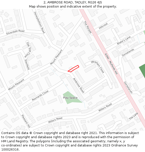 2, AMBROSE ROAD, TADLEY, RG26 4JS: Location map and indicative extent of plot