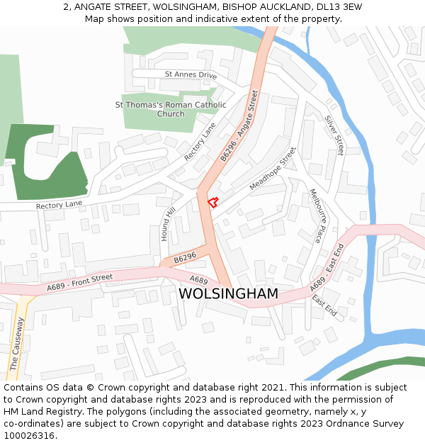 2, ANGATE STREET, WOLSINGHAM, BISHOP AUCKLAND, DL13 3EW: Location map and indicative extent of plot