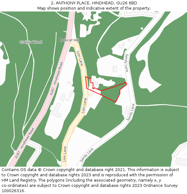2, ANTHONY PLACE, HINDHEAD, GU26 6BD: Location map and indicative extent of plot