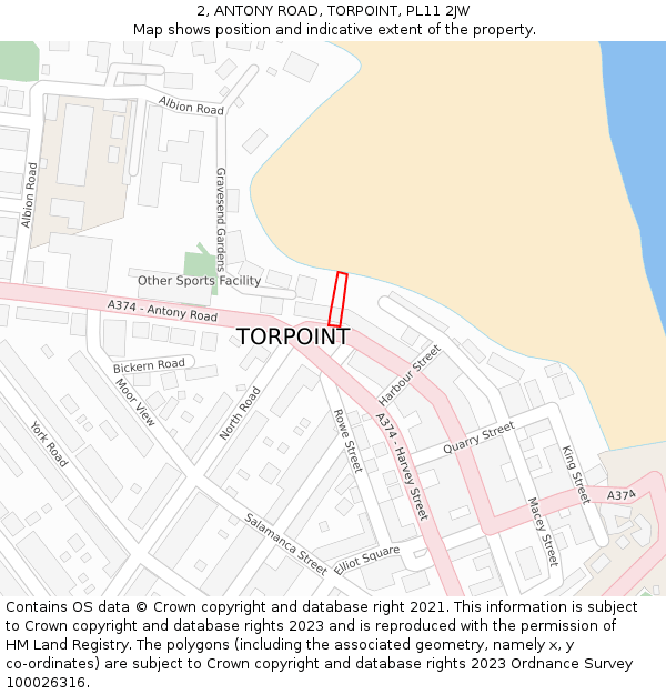 2, ANTONY ROAD, TORPOINT, PL11 2JW: Location map and indicative extent of plot