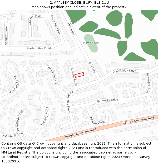 2, APPLEBY CLOSE, BURY, BL8 2UU: Location map and indicative extent of plot