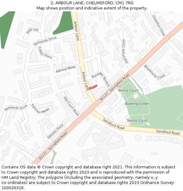2, ARBOUR LANE, CHELMSFORD, CM1 7RG: Location map and indicative extent of plot