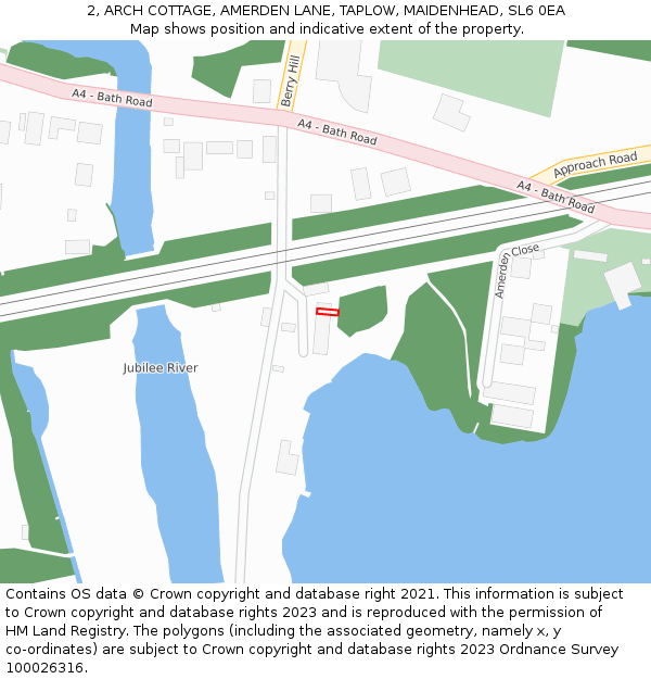 2, ARCH COTTAGE, AMERDEN LANE, TAPLOW, MAIDENHEAD, SL6 0EA: Location map and indicative extent of plot