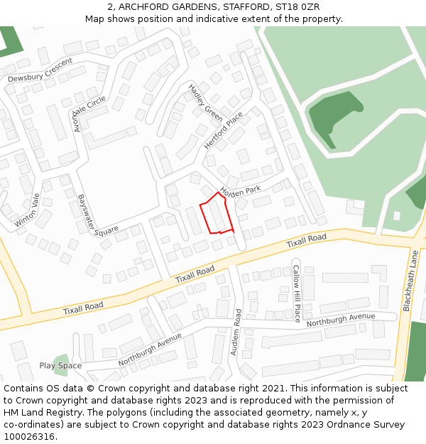 2, ARCHFORD GARDENS, STAFFORD, ST18 0ZR: Location map and indicative extent of plot