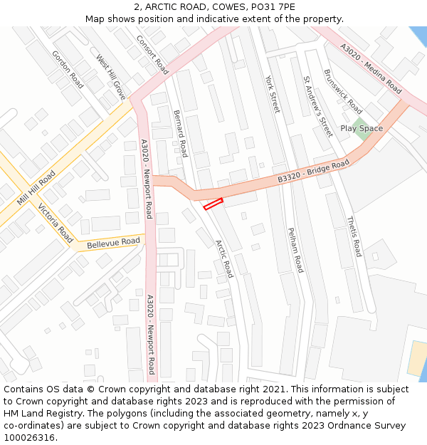 2, ARCTIC ROAD, COWES, PO31 7PE: Location map and indicative extent of plot