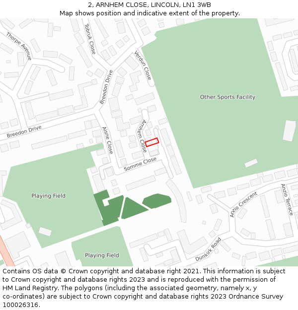 2, ARNHEM CLOSE, LINCOLN, LN1 3WB: Location map and indicative extent of plot
