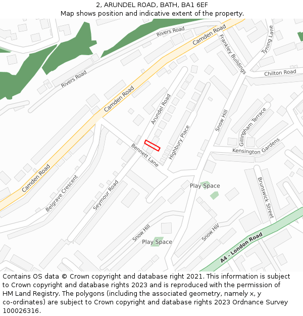 2, ARUNDEL ROAD, BATH, BA1 6EF: Location map and indicative extent of plot