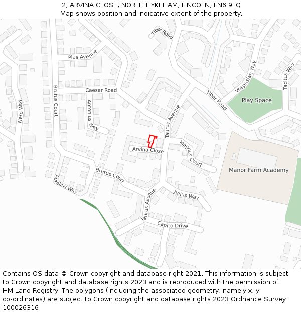 2, ARVINA CLOSE, NORTH HYKEHAM, LINCOLN, LN6 9FQ: Location map and indicative extent of plot