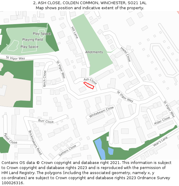 2, ASH CLOSE, COLDEN COMMON, WINCHESTER, SO21 1AL: Location map and indicative extent of plot