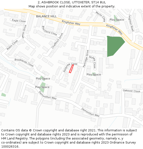 2, ASHBROOK CLOSE, UTTOXETER, ST14 8UL: Location map and indicative extent of plot