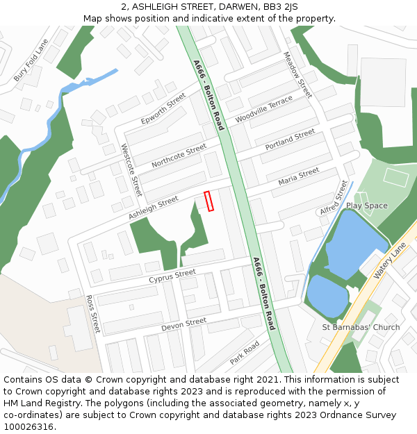 2, ASHLEIGH STREET, DARWEN, BB3 2JS: Location map and indicative extent of plot