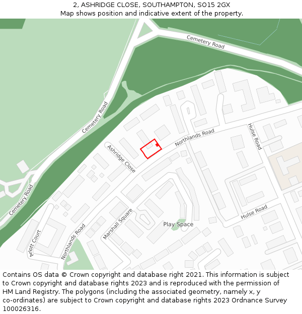 2, ASHRIDGE CLOSE, SOUTHAMPTON, SO15 2GX: Location map and indicative extent of plot