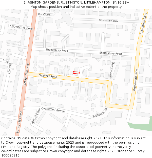 2, ASHTON GARDENS, RUSTINGTON, LITTLEHAMPTON, BN16 2SH: Location map and indicative extent of plot