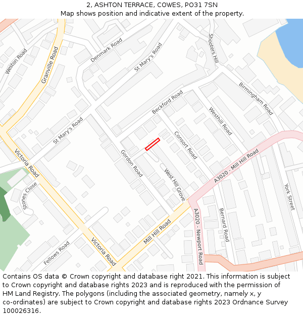 2, ASHTON TERRACE, COWES, PO31 7SN: Location map and indicative extent of plot